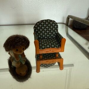 Miniature Rocking Chair with Patterned Fabric and small criature